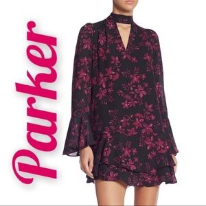 PARKER Midnight Fleur Long Sleeve Floral Mini Dress, Size Small